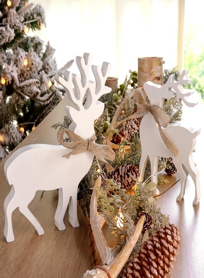 Treory 2Pcs Reindeer Christmas Decorations Rustic Wooden Christmas Reindeer Figurine, Reindeer Decor for Home Decor Shelf Cabinet Table, Home Display, Tabletop - Image 4